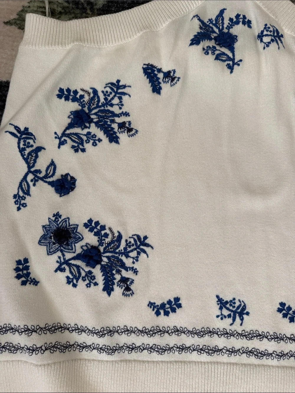 LOFT Cream Halter Camisole with Blue Floral Embroidery - Picture 2 of 4